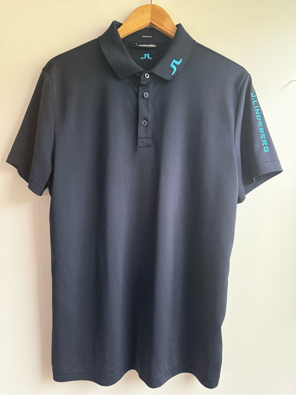 J.Lindeberg Navy Polo with Aqua Accent Logos